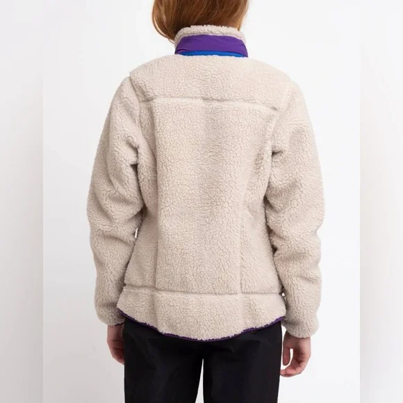 Patagonia Women's W's Classic Retro-X Jacket Medium Vintage Design Cream Purple